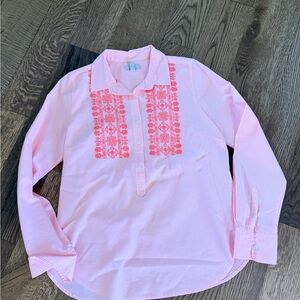 J Crew Pink Long Sleeve Shirt with Embroidery